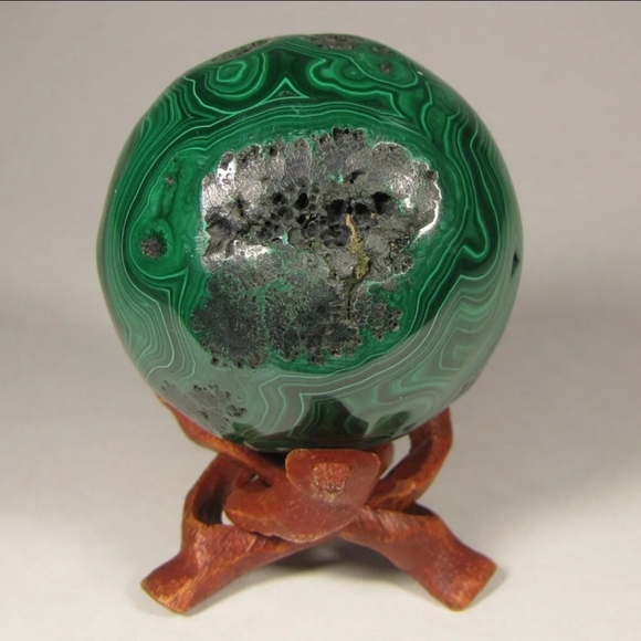 2.1" MALACHITE Gemstone Sphere Ball w/ Stand - Congo, Africa - 53mm - Picture 4 of 11